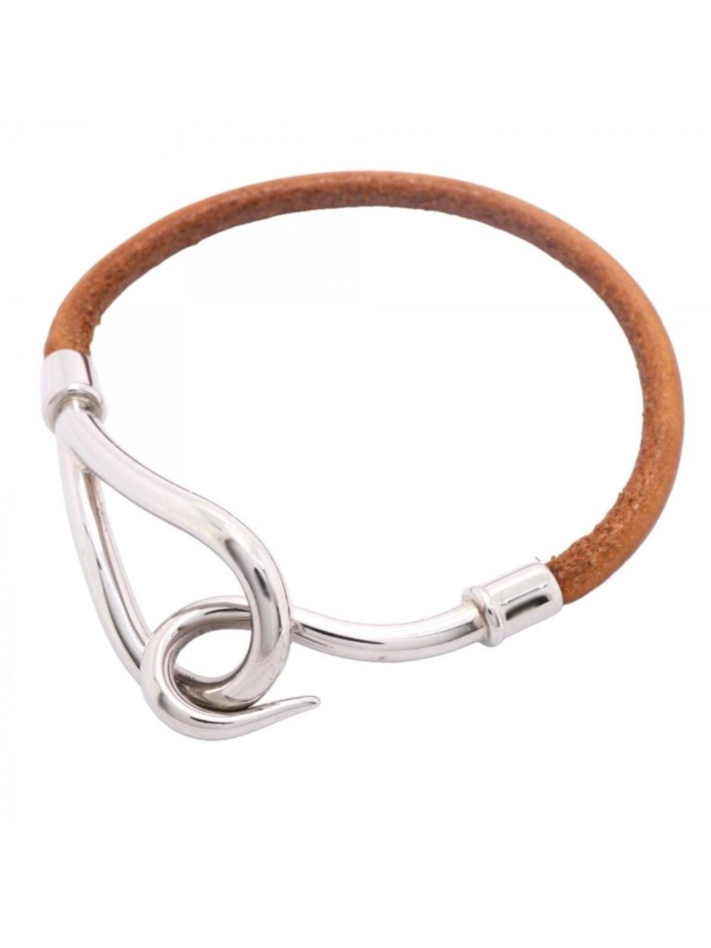 Hermes Bracelet Jumbo Hook Gold Plated Leather Silver Brown